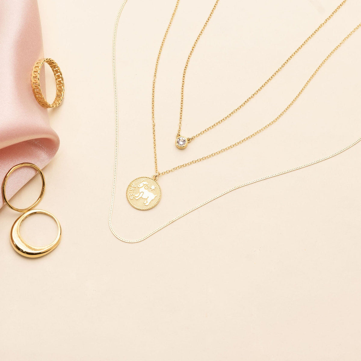 Aries Zodiac Necklace, Birthstone Necklace and Herringbone Necklace made in America by Katie Dean Jewelry