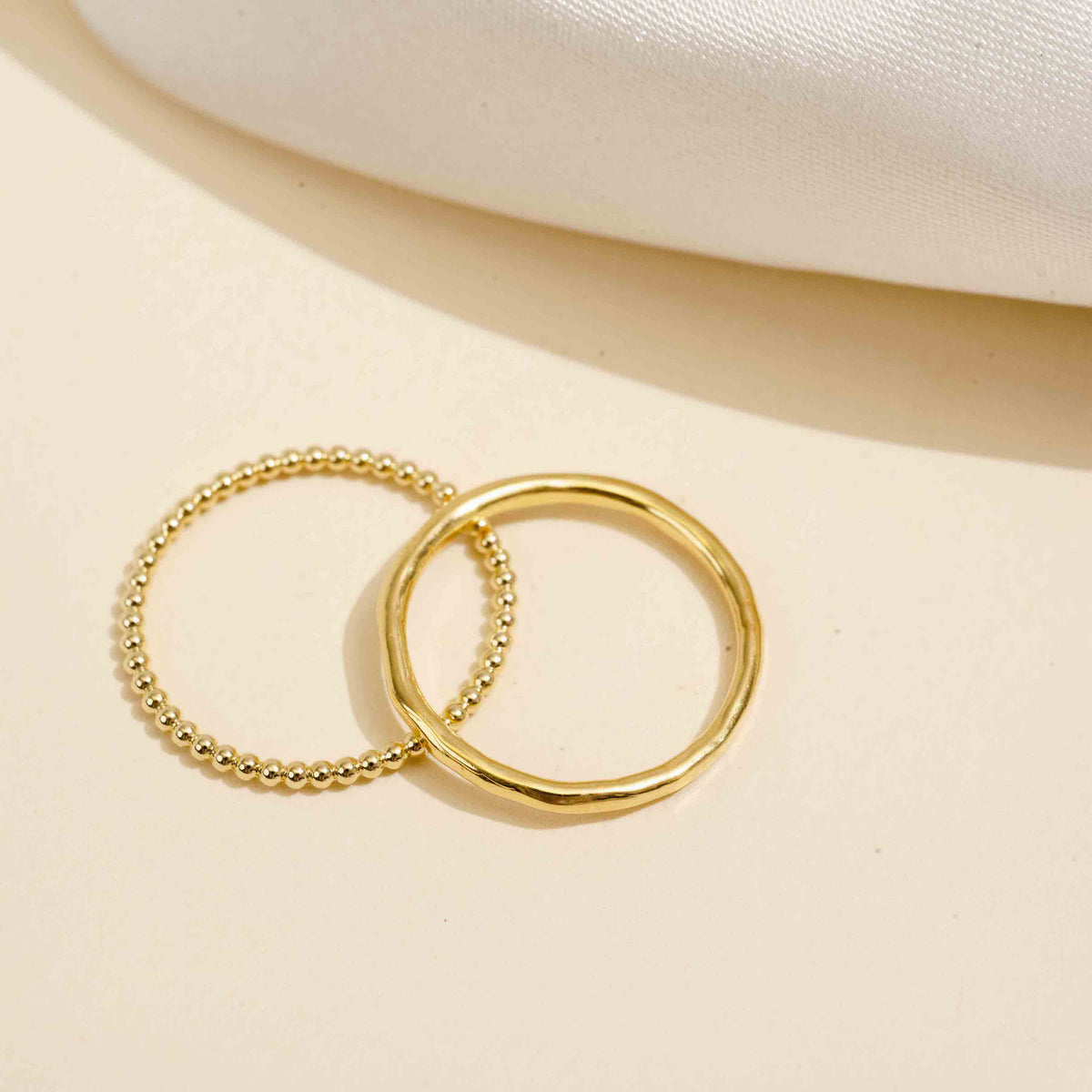 14K Solid Gold Hammered Band and Beaded Ring, made by Katie Dean Jewelry in America