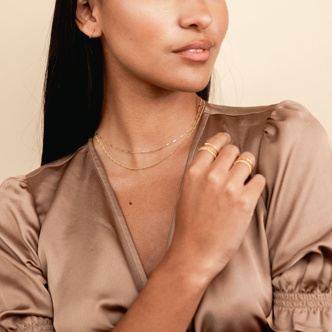Everyday Necklace Set_Figaro Chain Choker_Linked Choker Necklace_dainty delicate minimal layering necklaces_Katie Dean Jewelry
