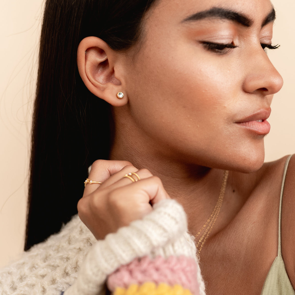 Katie Dean Jewelry minimal dainty handmade in America earrings, necklaces, bracelets and rings_chunky sweater
