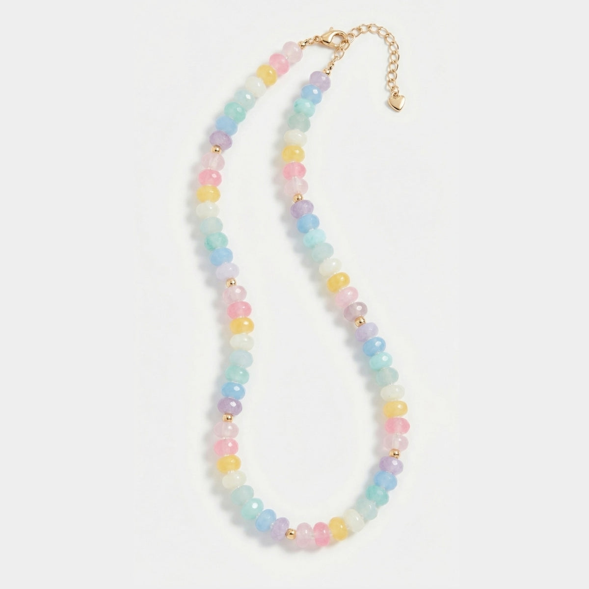 Beaded Candy Necklace with pastel rainbow semi-precious gemstone beads and gold-filled accents