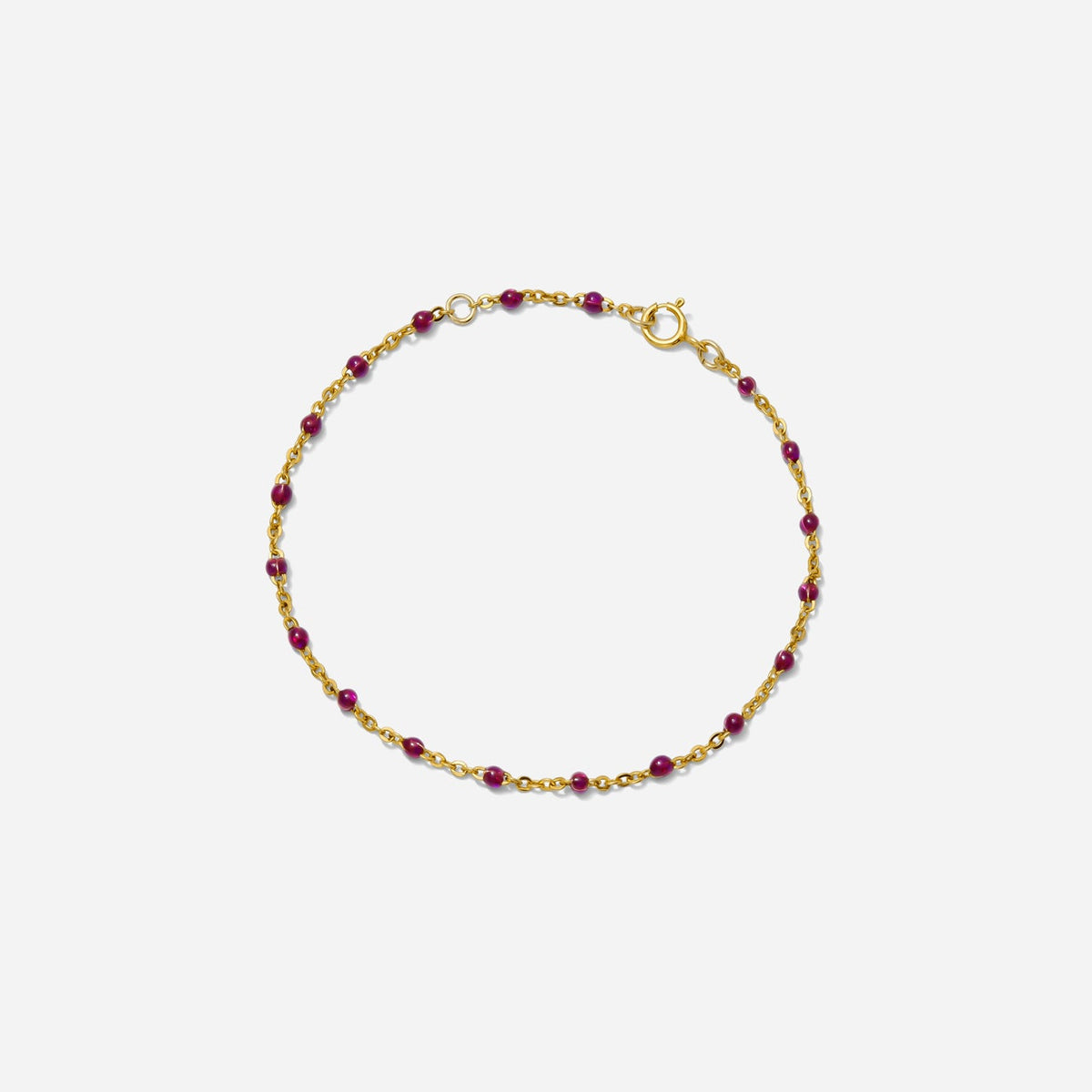 Enamel Chain Bracelet, dark amethyst enamel beads on gold chain, shown on a white background hand assembled by Katie Dean Jewelry in clearwater, FL.