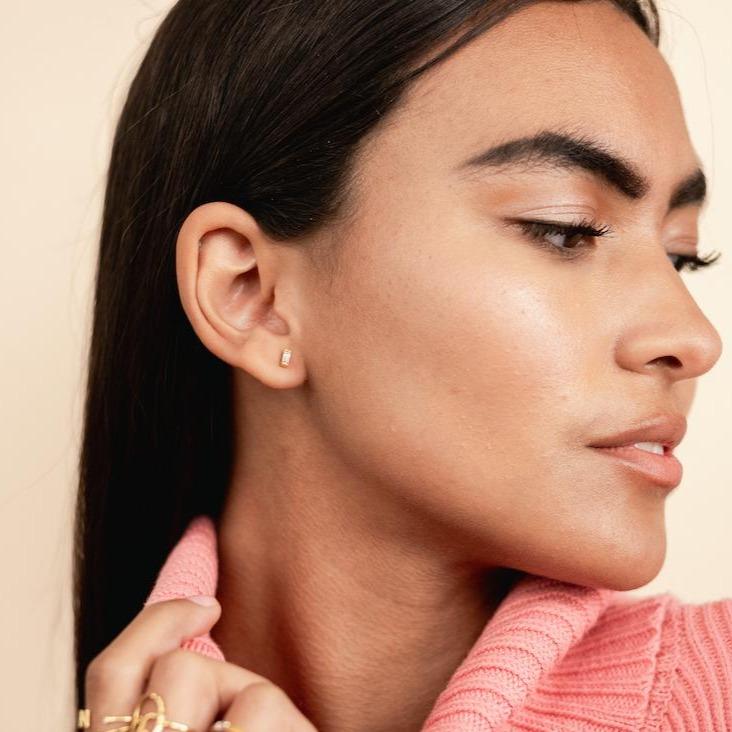 The Baguette Studs, a beautiful, classic pair of earrings that you'll never want to take off. Handmade in America by Katie Dean Jewelry. Nickel free and hypoallergenic.