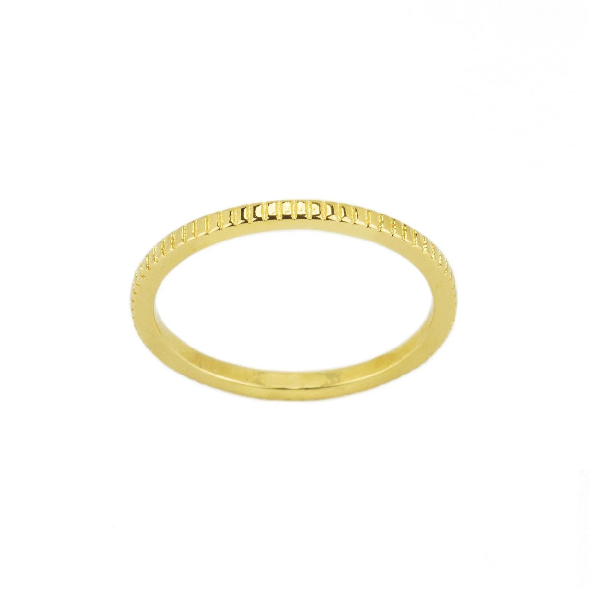 Putting a twist on the classic band ring with some intricate coin details. Perfect for your next stacking ring.