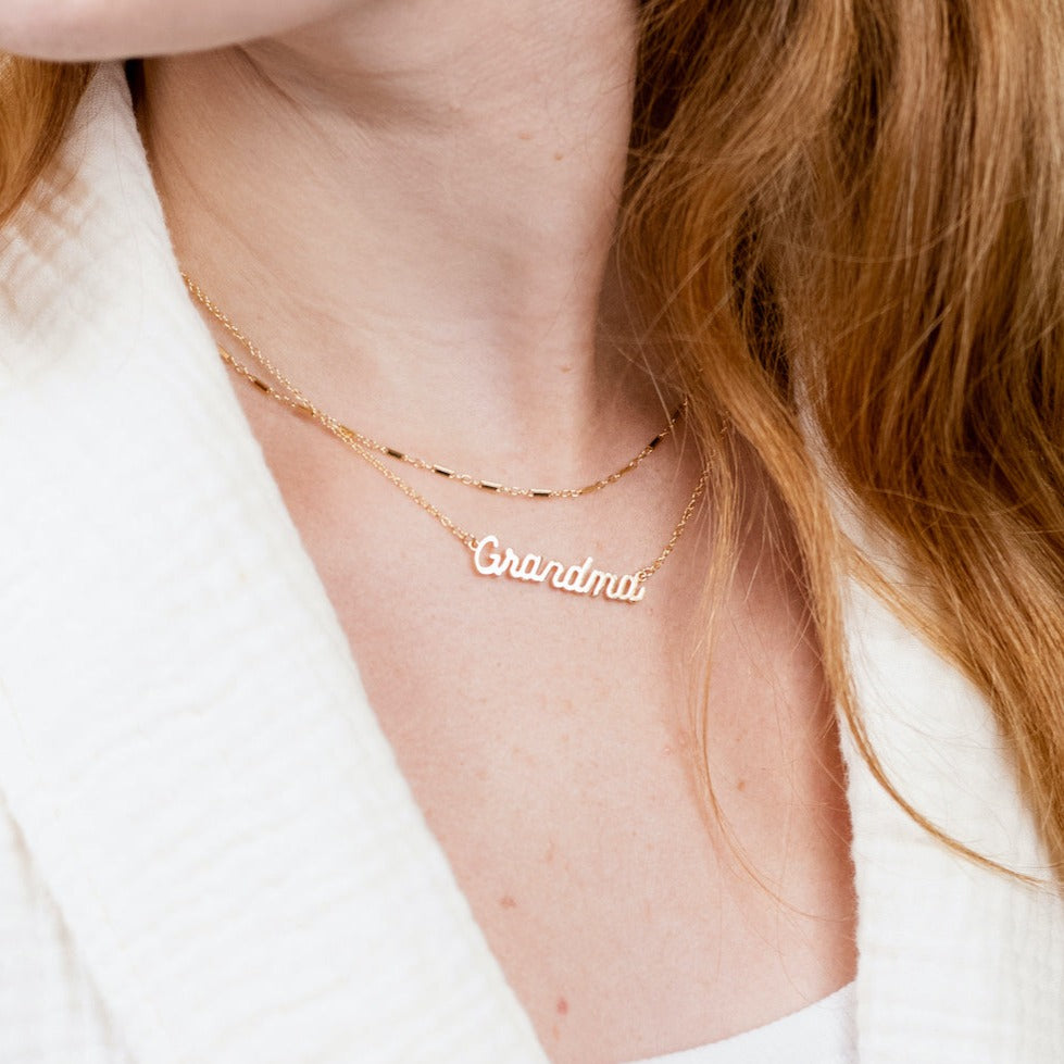 Dainty gold Grandma Necklace, handmade in America by Katie Dean Jewelry
