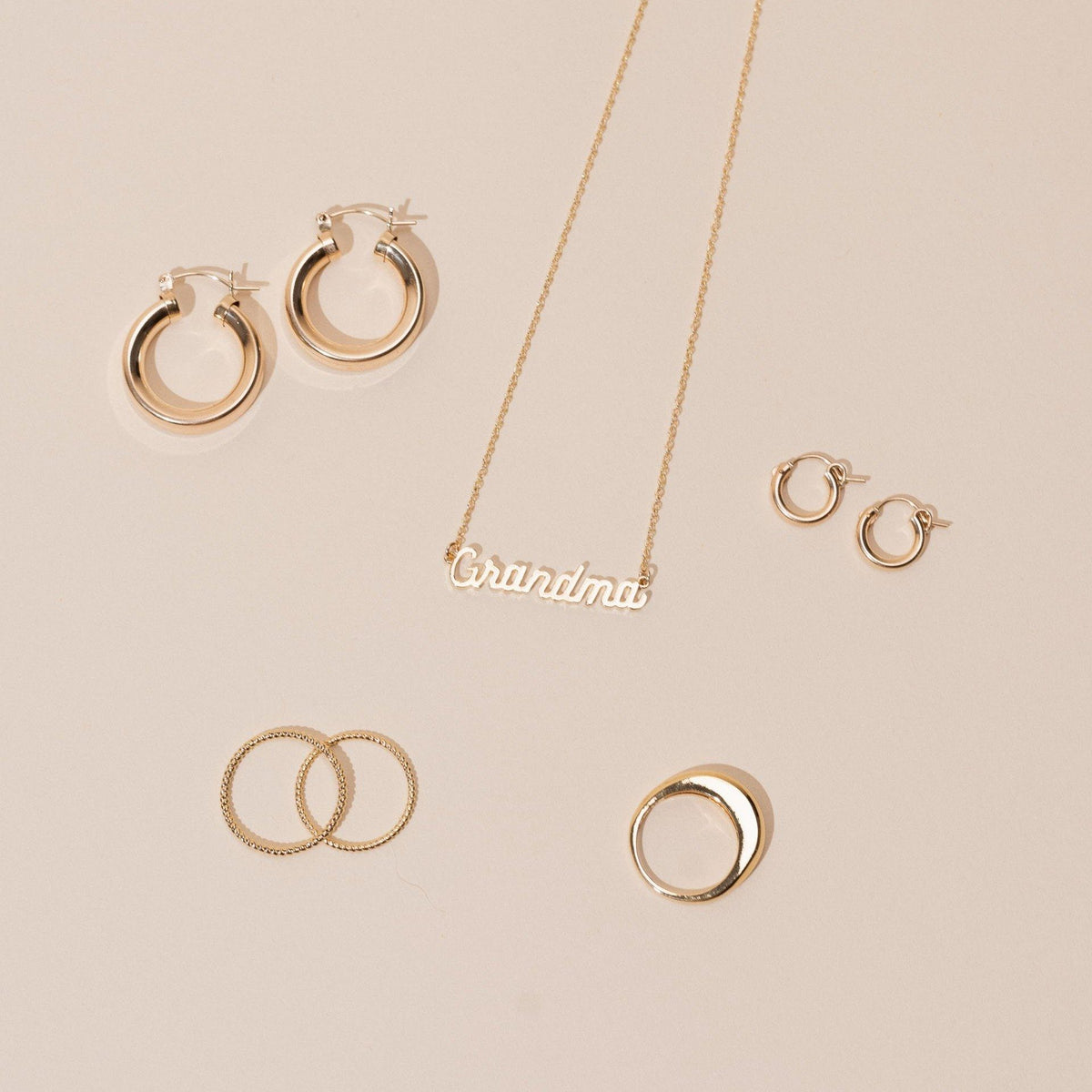 Dainty minimal gold Grandma Necklace handmade in America by Katie Dean Jewelry