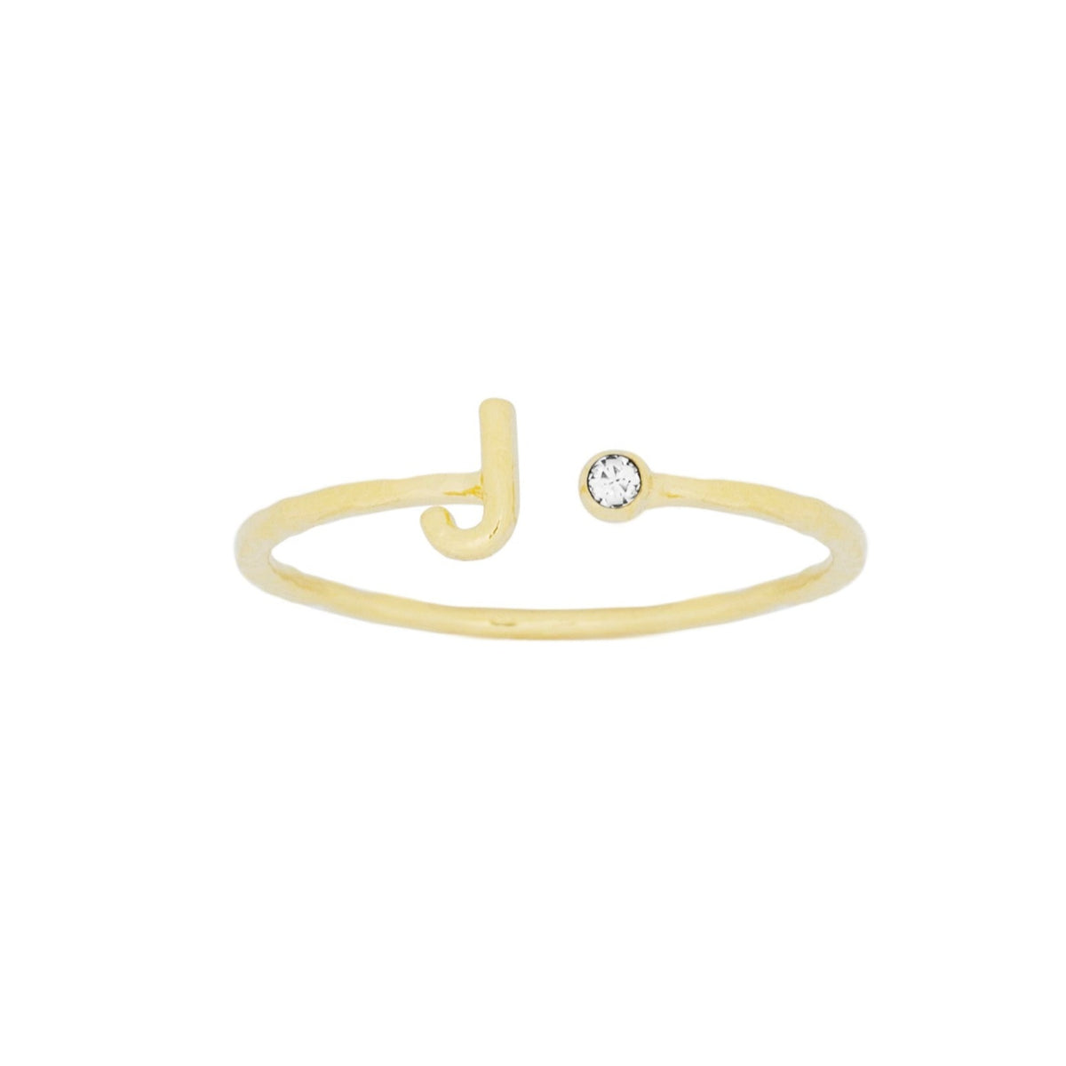 Dainty Gold Initial Ring handmade in America by Katie Dean Jewelry, stacking minimalist ring.