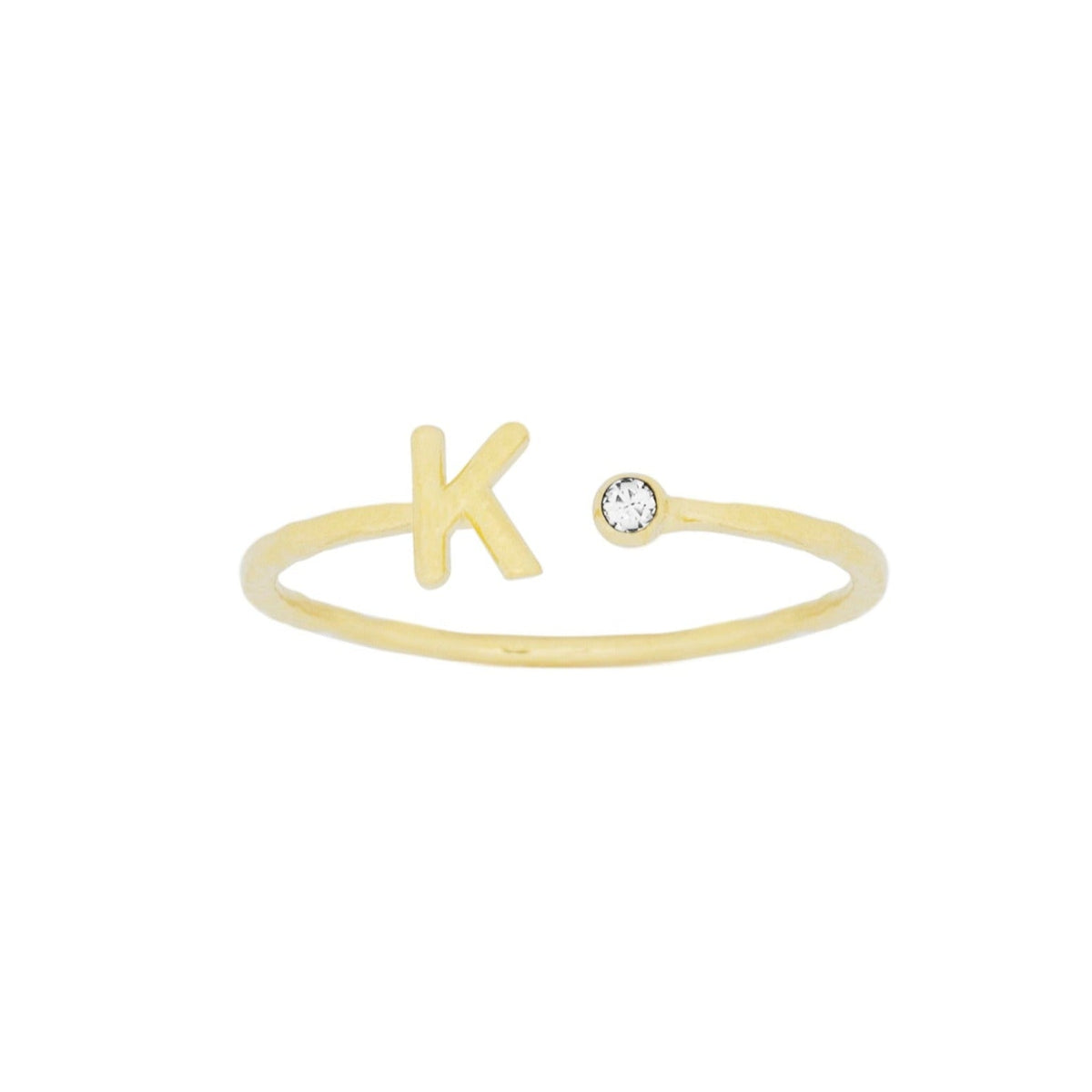 Dainty Gold Initial Ring handmade in America by Katie Dean Jewelry, stacking minimalist ring.
