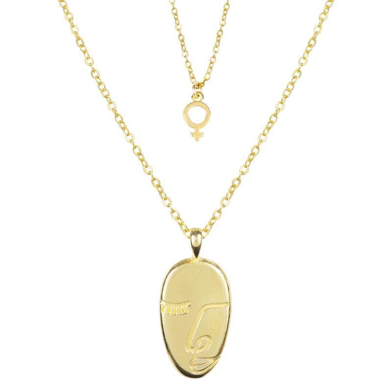 The Girl Power Necklace Set. This set includes the Female Symbol Necklace & Artist Face Necklace. Handmade in California by Katie Dean Jewelry.