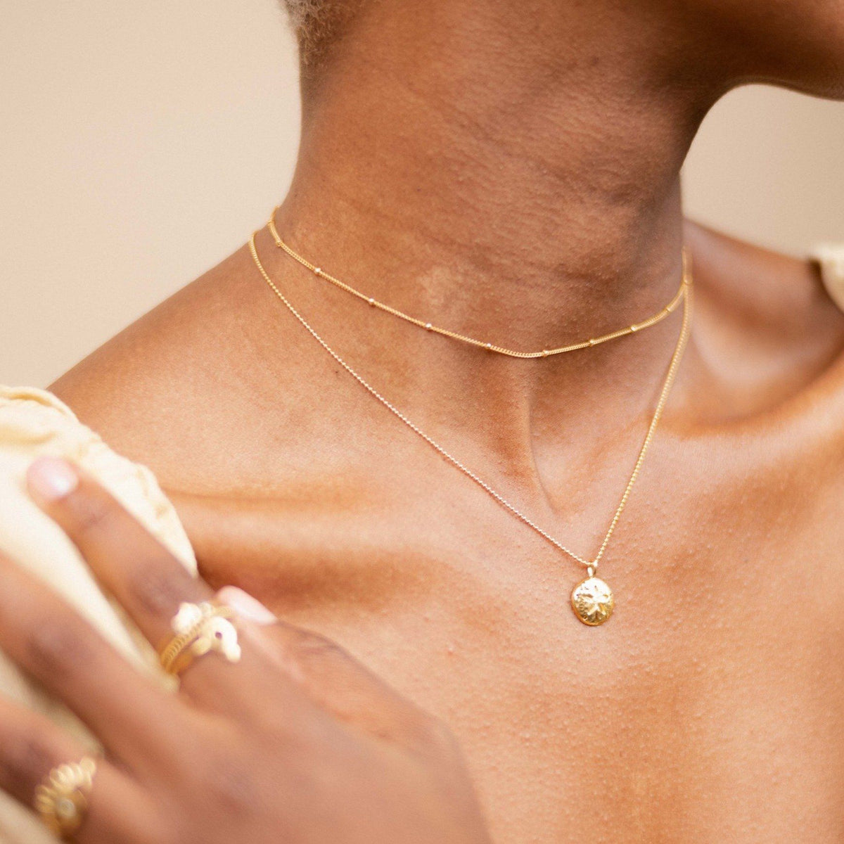 Dainty gold Beaded Choker Necklace made by Katie Dean Jewelry in America