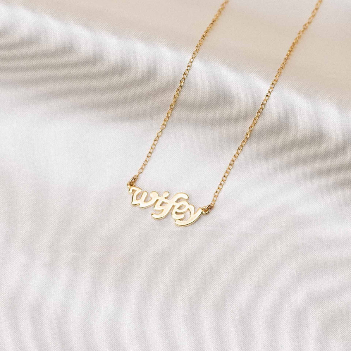 Dainty gold Wifey Necklace, Katie Dean Jewelry handmade in America