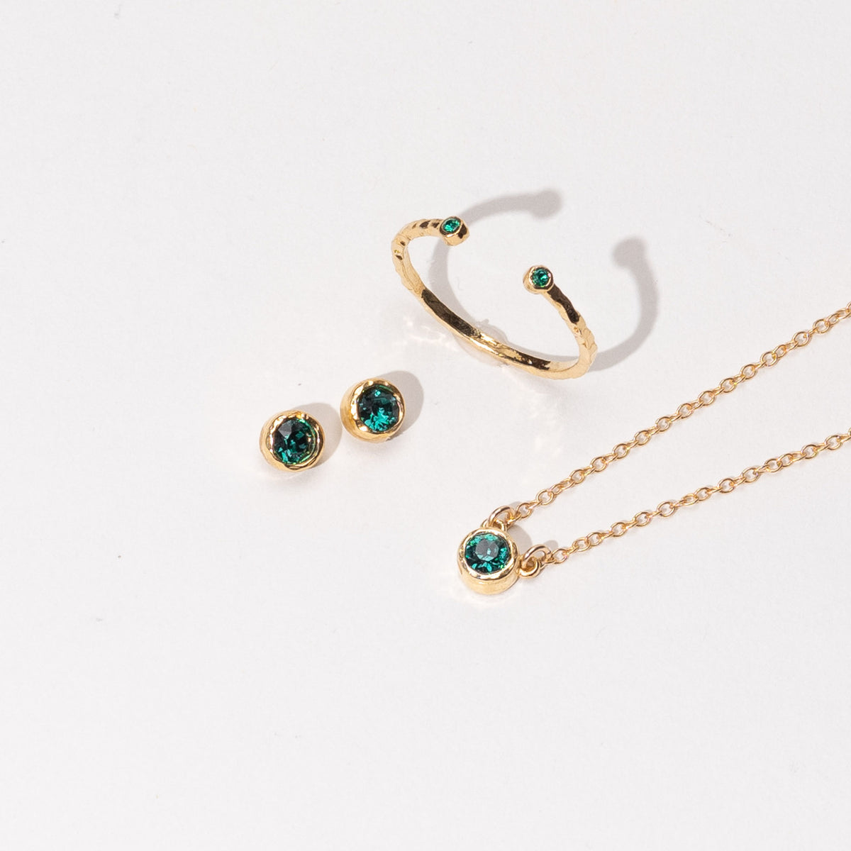 Katie Dean Jewelry May Birthstone Collection_handmade in America, minimal dainty birthstone collection May emerald crystal
