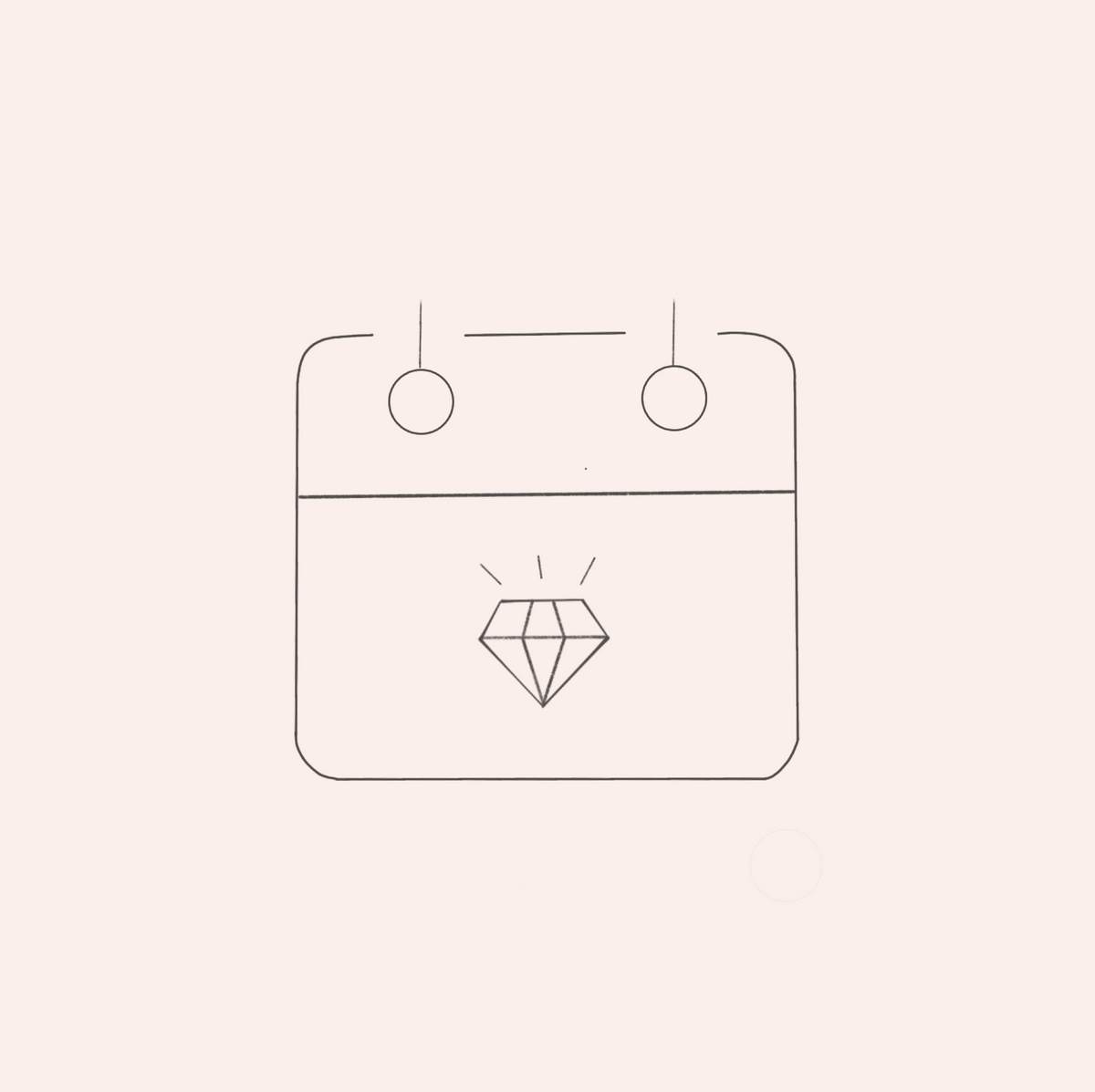 Calendar illustration, on a pink background with a diamond illustration, for Katie Dean Jewelry events.