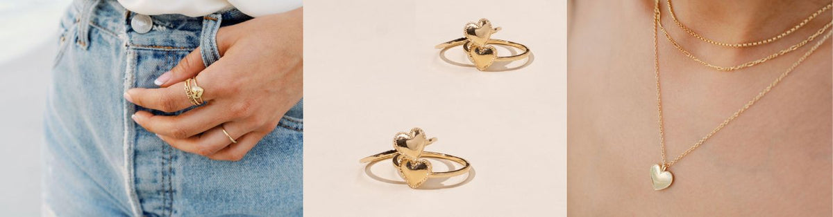 Heart collection page, handmade in America dainty minimal jewelry by Katie Dean Jewelry
