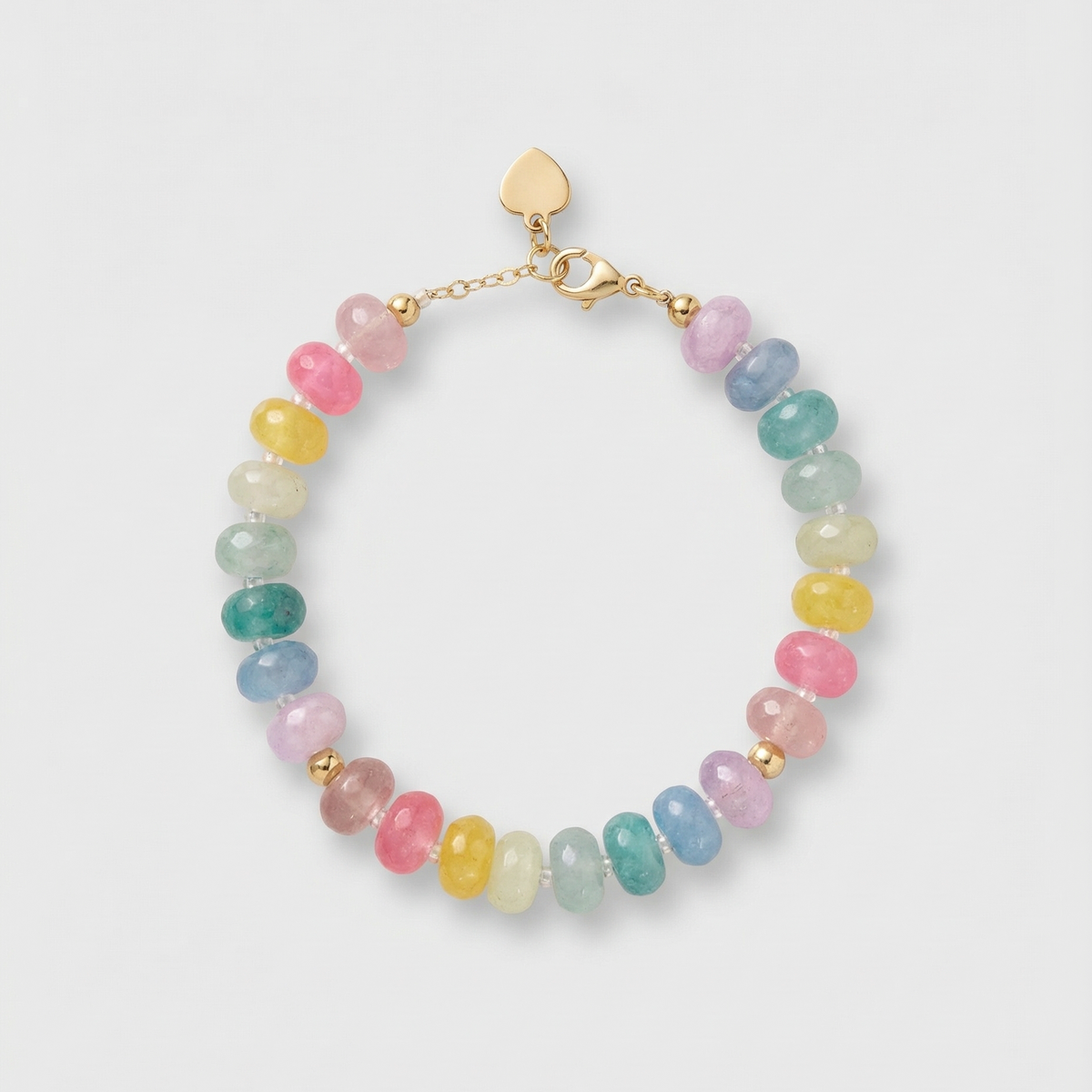 Beaded Candy Bracelet with pastel rainbow semi-precious gemstone beads and gold-filled accents