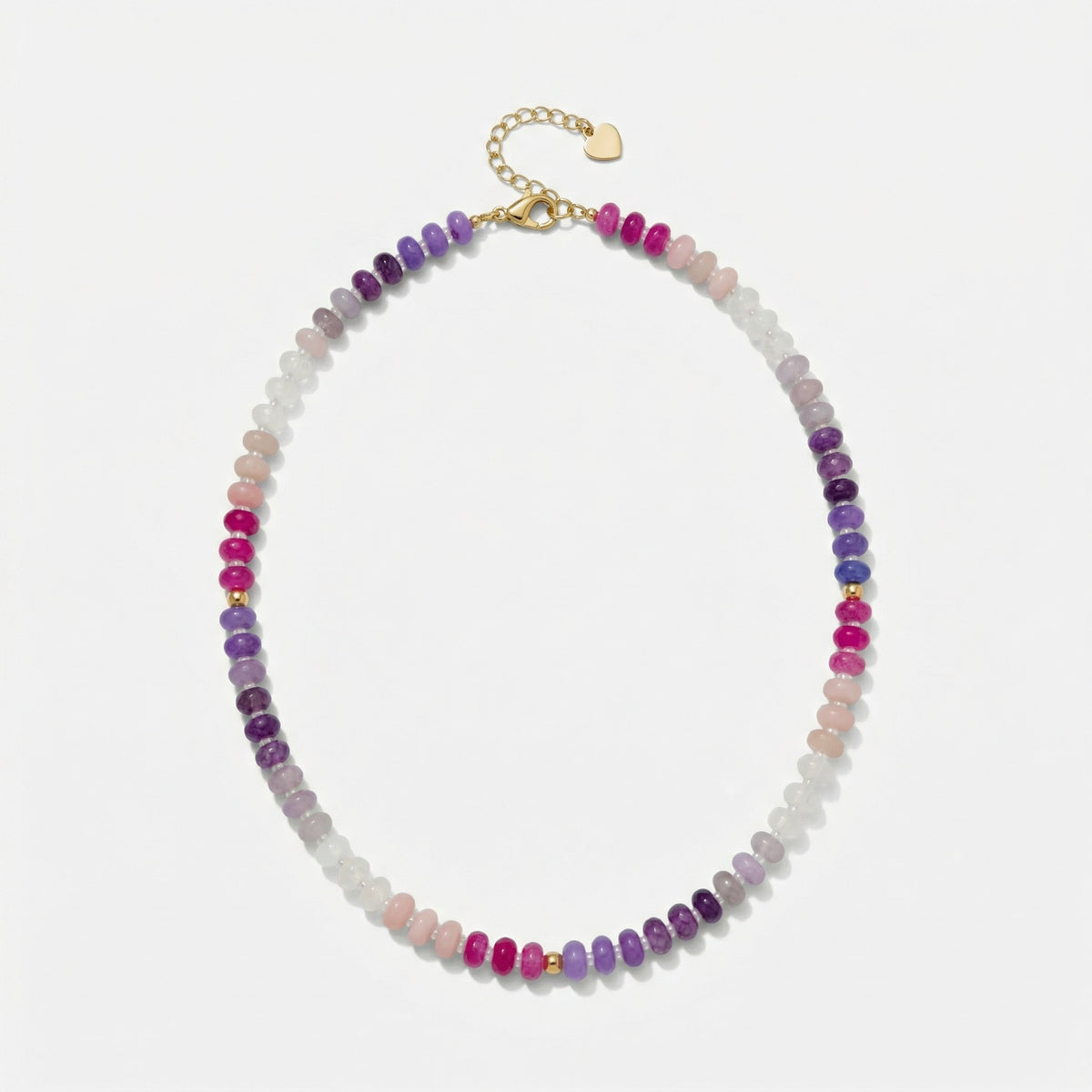 Necklace with multicolored beads on a white background