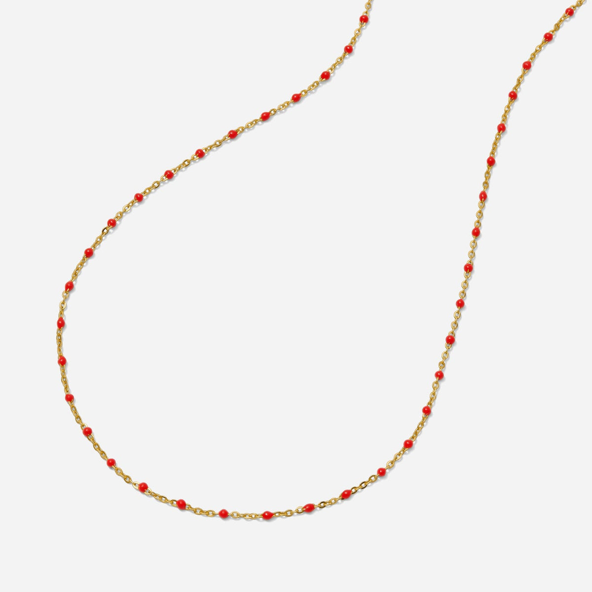 Red: Gold enamel chain necklace with Red enamel beads made by Katie Dean Jewelry