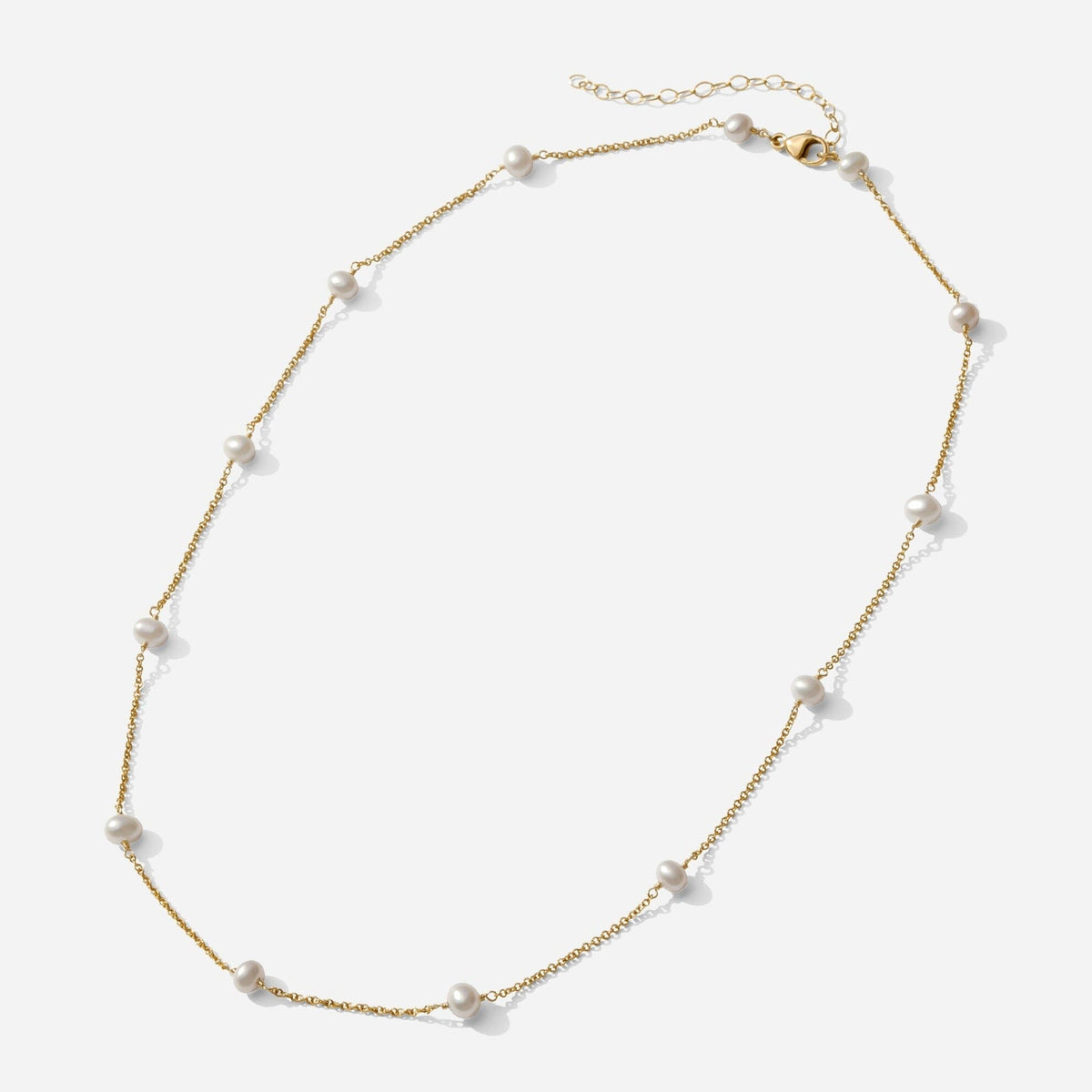 The Pearl Necklace as seen on a white background by Katie Dean Jewelry. Made in America.