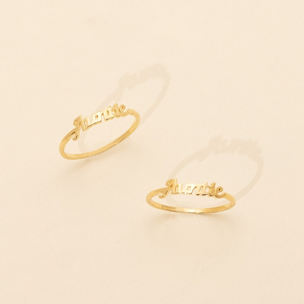 Dainty, delicate gold Auntie stacking ring, made in America by Katie Dean Jewelry
