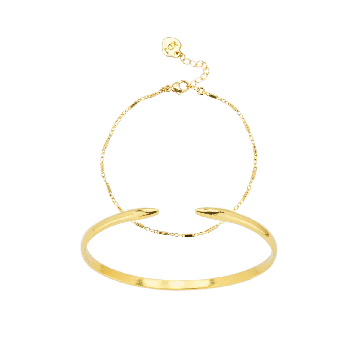 Gold Linked Chain Bracelet and Claw Cuff shown against a white background, handmade in California by Katie Dean Jewelry.