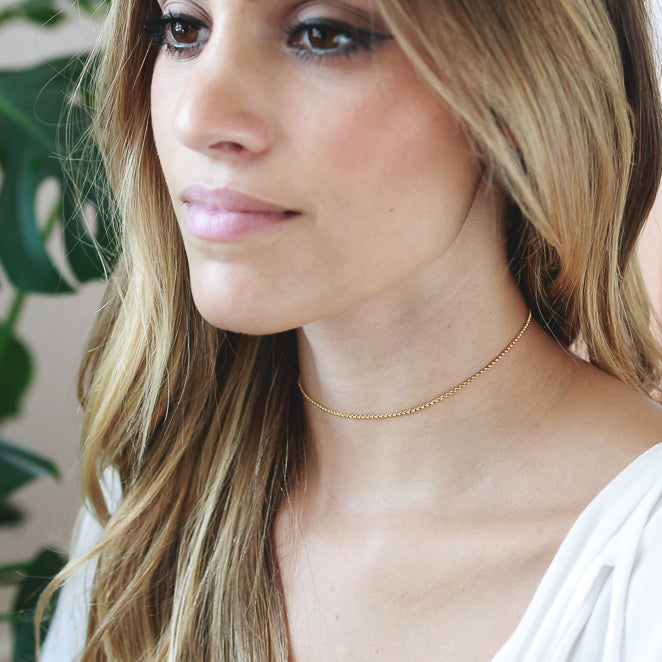 Gold Rolo choker made in America by Katie Dean Jewelry