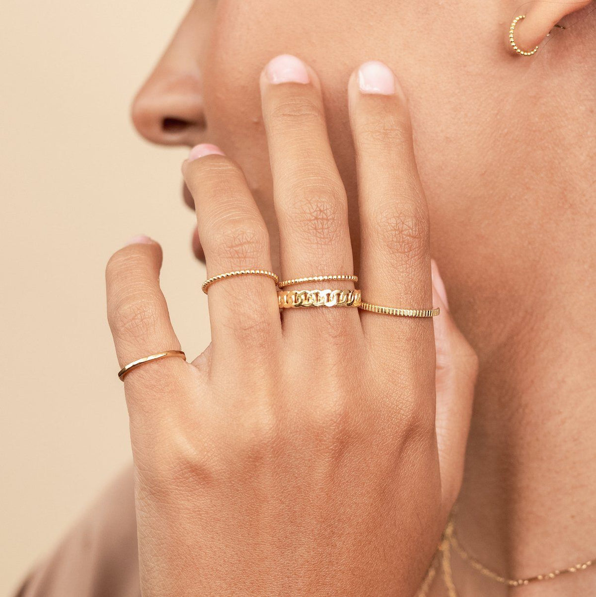 Hammered Band Ring, Beaded Ring, Figaro Chain Ring, Coin Ring, Handmade in America Katie Dean Jewelry