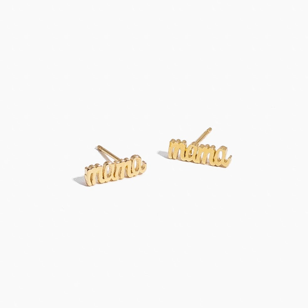 Gold Mama Studs, dainty hypoallergenic earrings by Katie Dean Jewelry, made in America, perfect for the  minimal jewelry lovers 