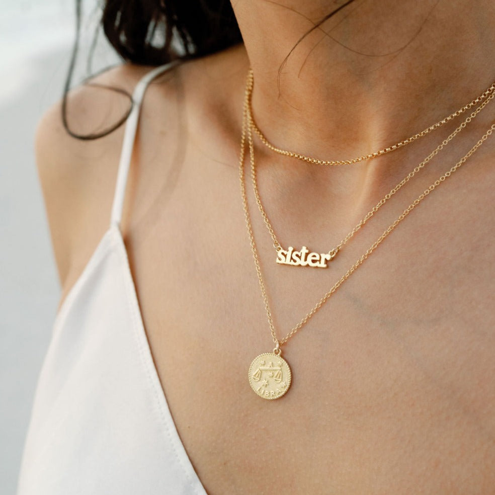 Gold Sister Necklace by Katie Dean Jewelry, made in America, perfect for the dainty minimal jewelry lovers 
