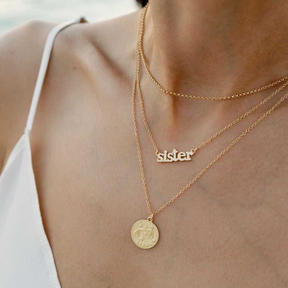 Gold Sister Necklace by Katie Dean Jewelry, made in America, perfect for the dainty minimal jewelry lovers 