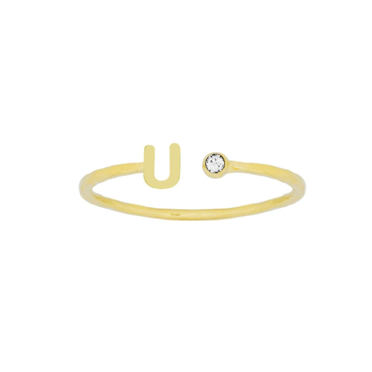 Dainty Gold Initial Ring handmade in America by Katie Dean Jewelry, stacking minimalist ring.